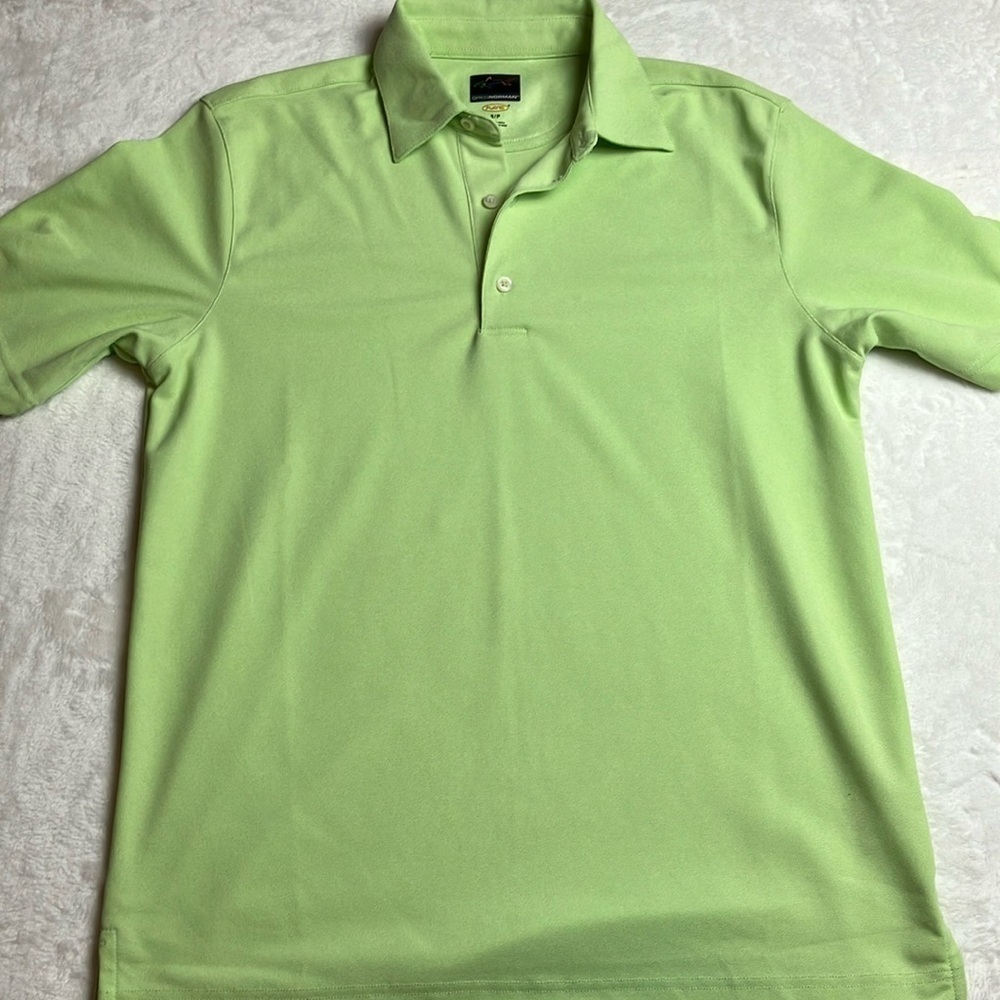 Greg Norman Play Dry Golf Polo neon green and yellow black striped shirts - Picture 2 of 3